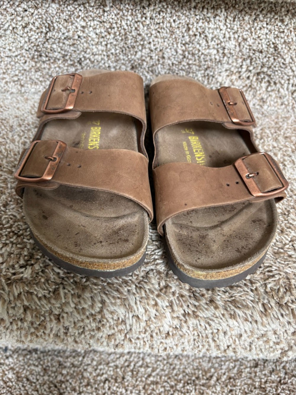 Birkenstock Women’s Brown Suede Footbed with Yellow Logo